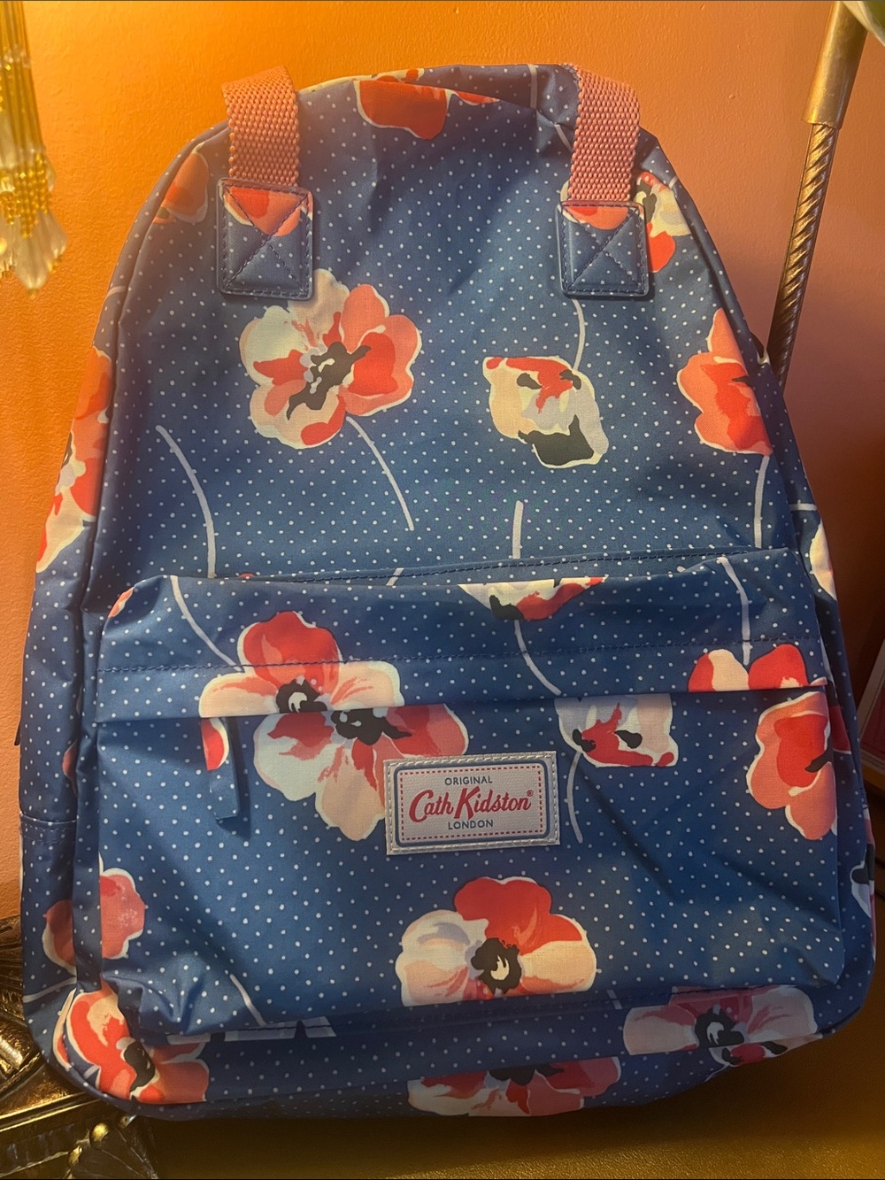 Cath Kidston Navy Blue Floral Backpack with Coral Poppies